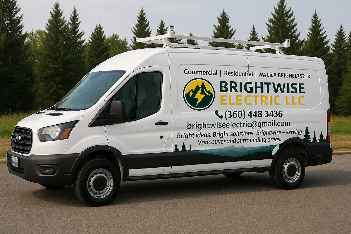 Brightwise Electric service van at a residential electrical job in Vancouver, WA